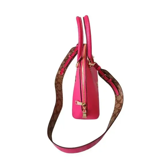 Coach Katy Crossgrain Leather Signature Canvas Logo Strap Dome Satchel - Picture 8 of 13